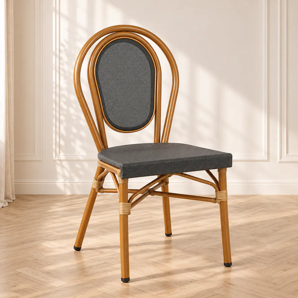 Silla Parisina Rivoli Ratán Grafito Madera -Comedor terraza restaurant cafeteria 1