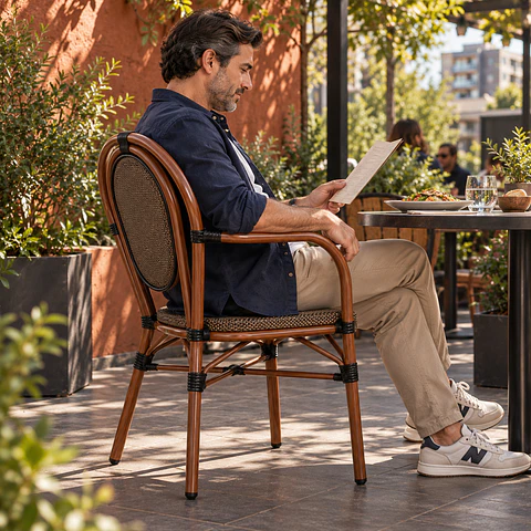 Butaca Roma Parisina Ratán Café Oscuro Nogal - Comedor terraza restaurant cafeteria