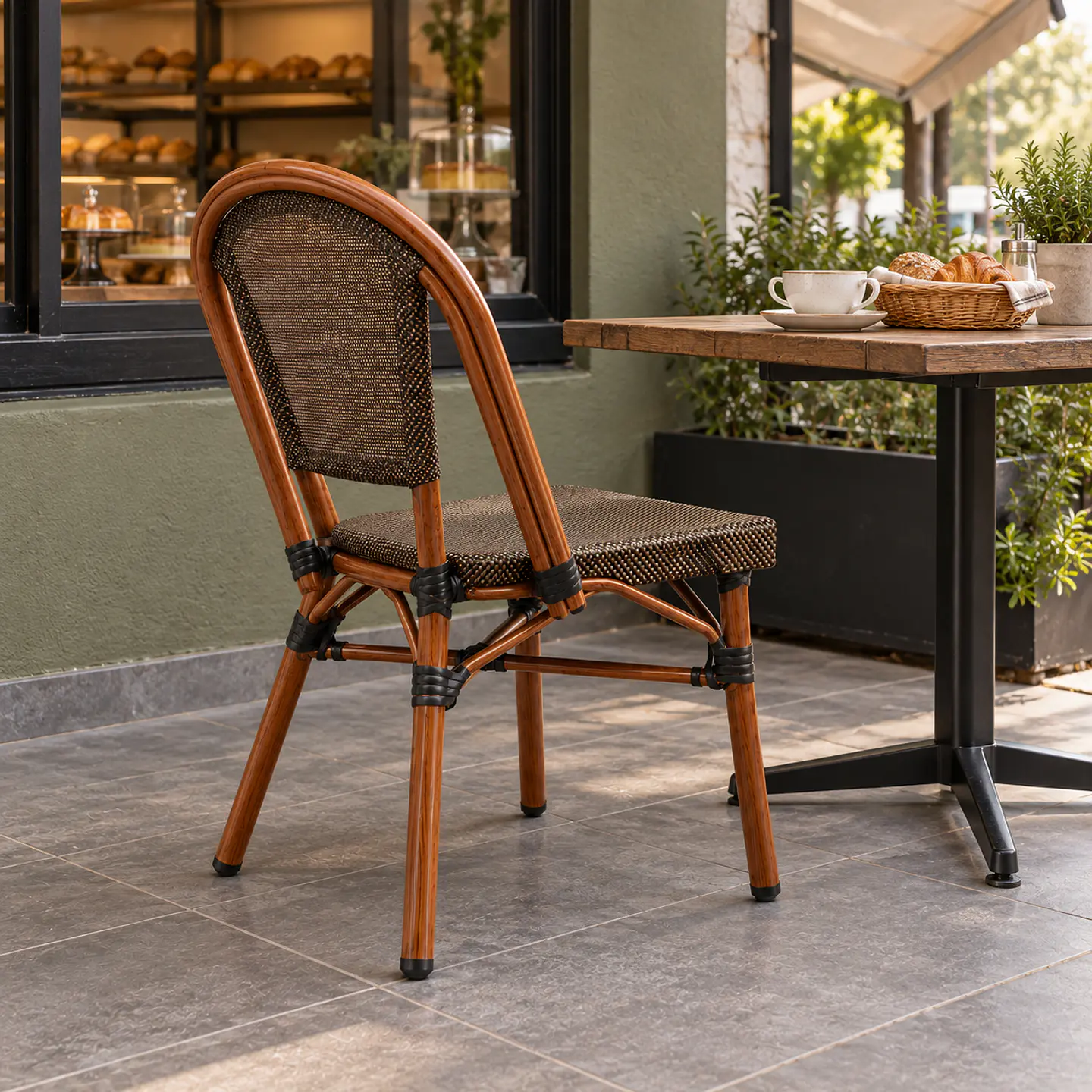 Silla Parisina Roma Ratán Madera - Terraza Cafetería Restaurante 4
