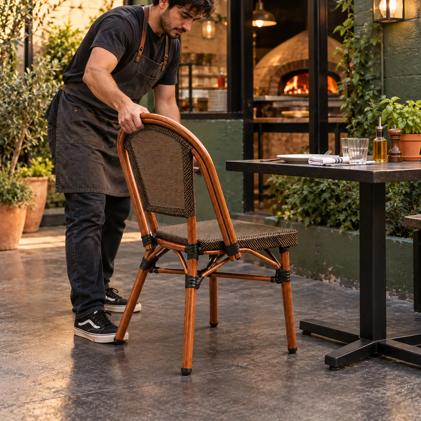 Silla Parisina Roma Ratán Madera - Terraza Cafetería Restaurante 2