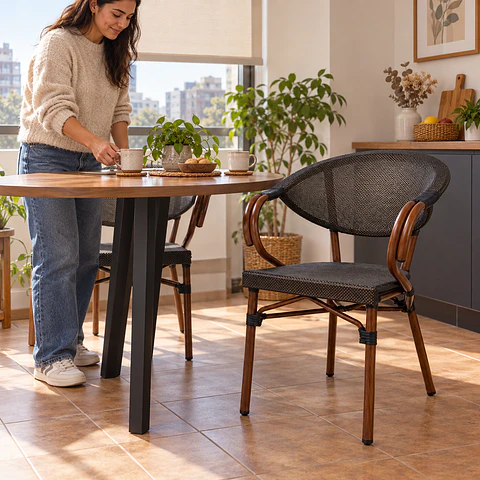 Butaca Parisina Belle Ratán Madera - Terraza Cafetería Restaurante