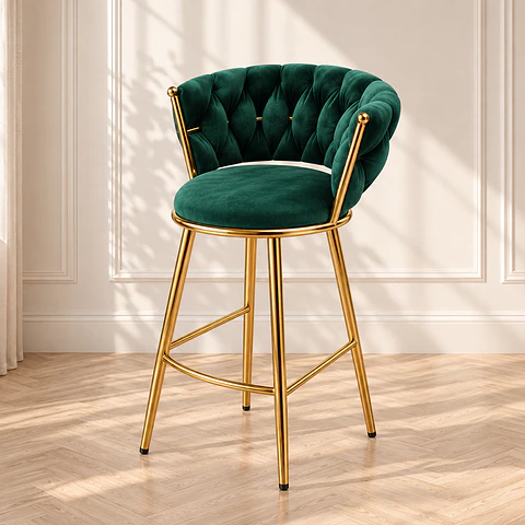 Taburete Bar Alto Queen Terciopelo Dorado 66cm