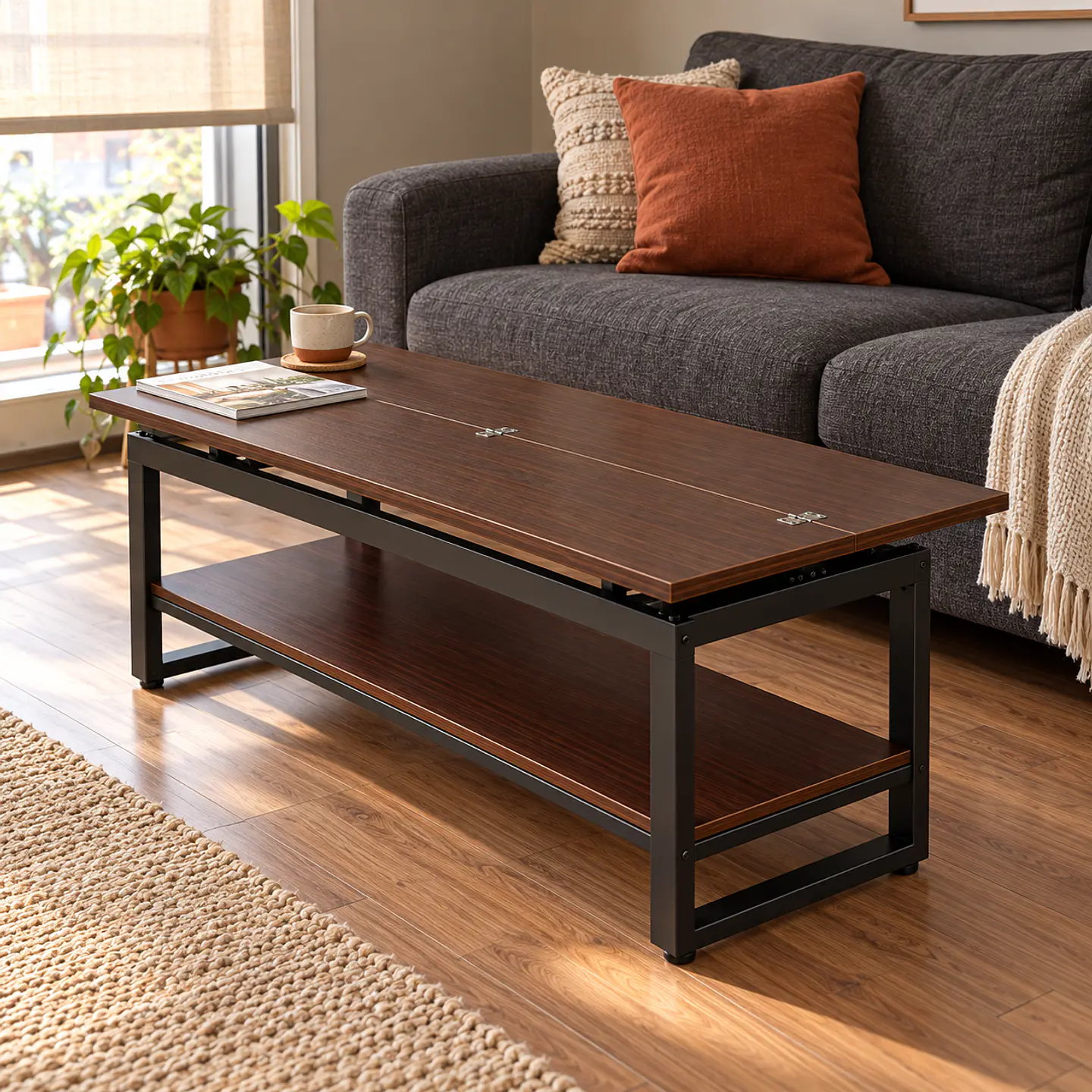 Mesa de Centro Sombra Negra con Cubierta Elevable MDF-living recepcion 2