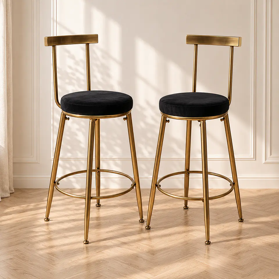 Set 2 Taburete Bar Chic Velvet Gold Negro- Cocina isla 1