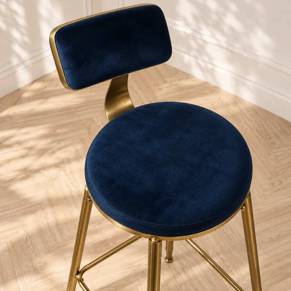 Set 4 Taburete Bar Chic Velvet Gold Azul- cocina  2