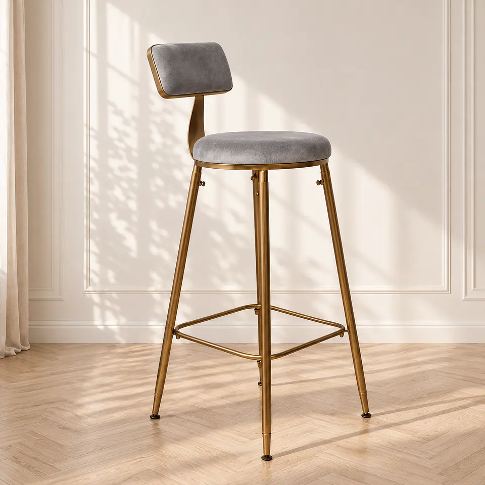 Taburete Bar Chic Velvet Gold Gris- cocina  1