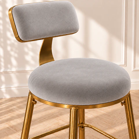 Taburete Bar Chic Velvet Gold Gris- cocina 