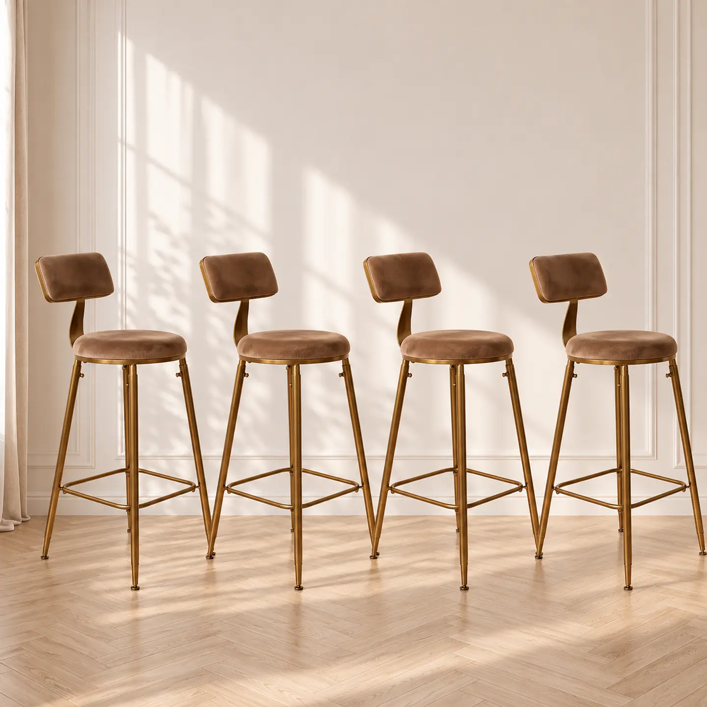 Set 4 Taburete Bar Chic Velvet Gold Marron- cocina 1