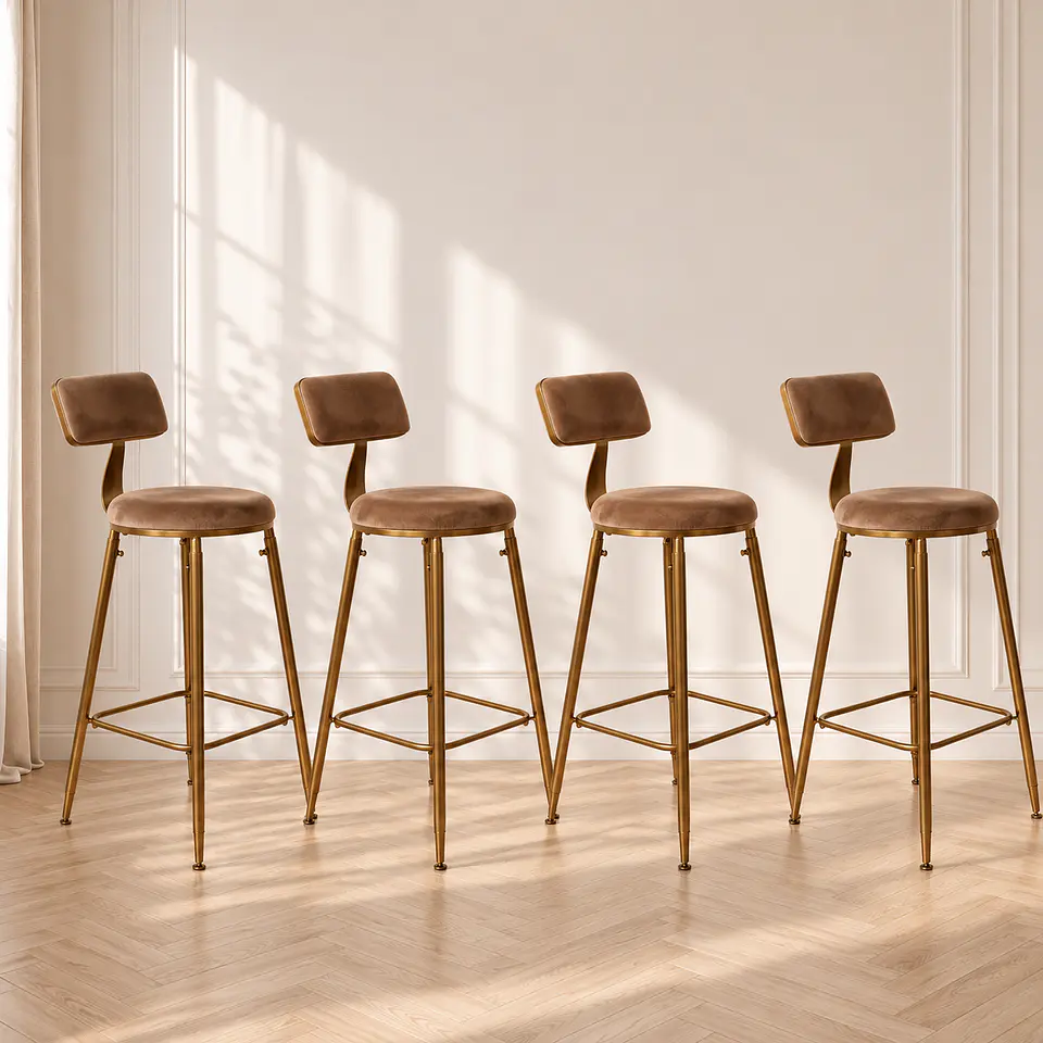 Set 4 Taburete Bar Chic Velvet Gold Marron- cocina 1