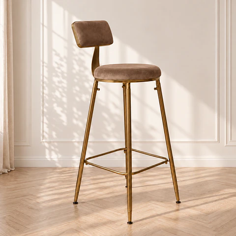 Set 4 Taburete Bar Chic Velvet Gold Marron- cocina