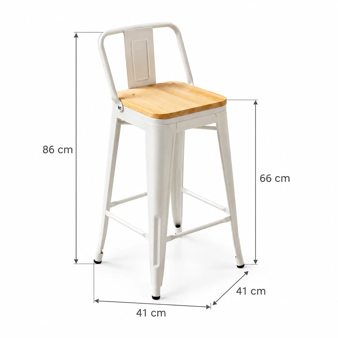Taburete Bar Tolix metal Blanco con Madera clara - cocina restaurant terraza eventos 3