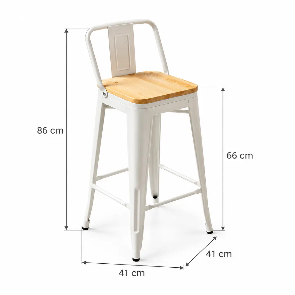 Set 4 Taburete Bar Tolix metal Blanco con Madera clara - cocina restaurant terraza eventos 3