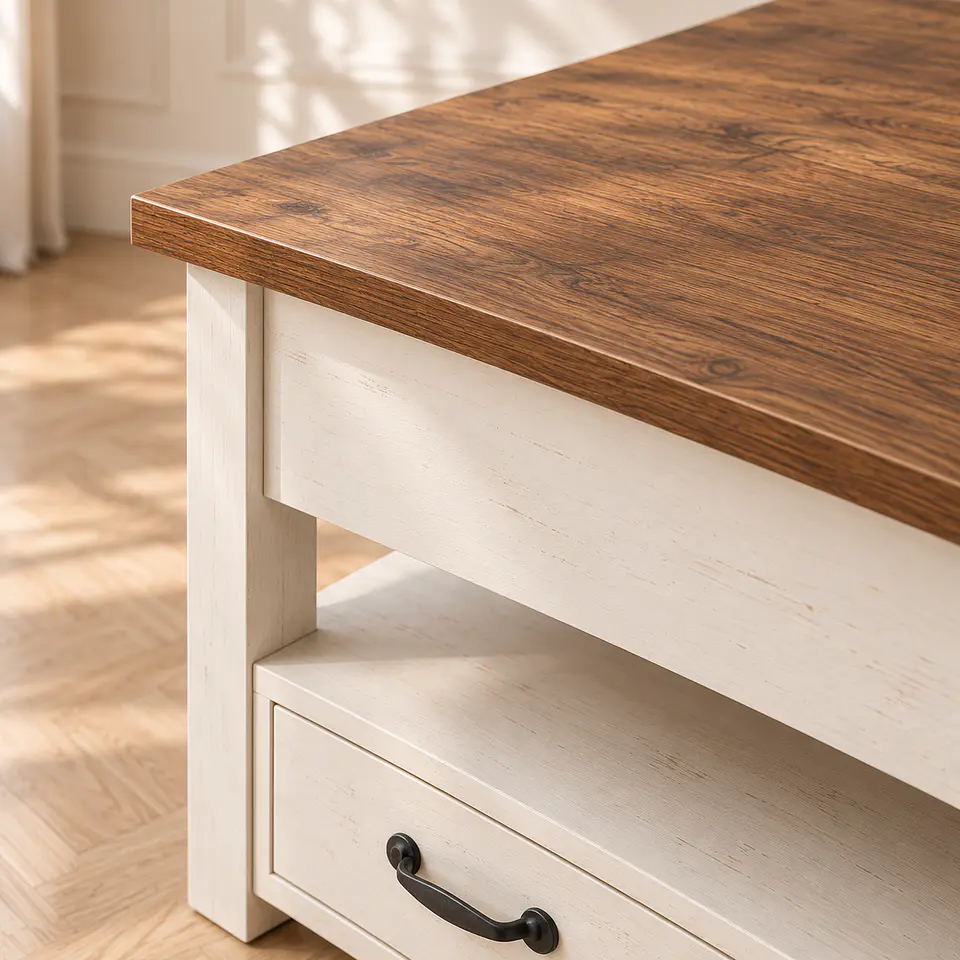 Mesa de Centro Blanca Elevable MDF Metal - Living Oficina Departamento 4