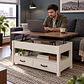 Mesa de Centro Blanca Elevable MDF Metal - Living Oficina Departamento - Miniatura 5