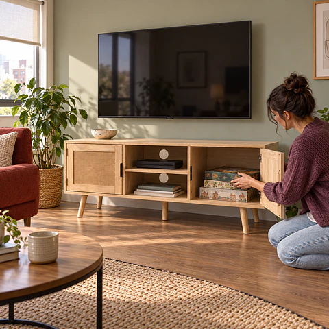 Rack Tv Olen MDF Rattan 2 puertas- TV living 140cm