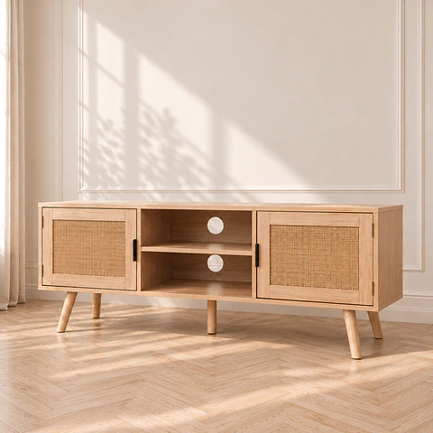 Rack Tv Olen MDF Rattan 2 puertas- TV living 140cm