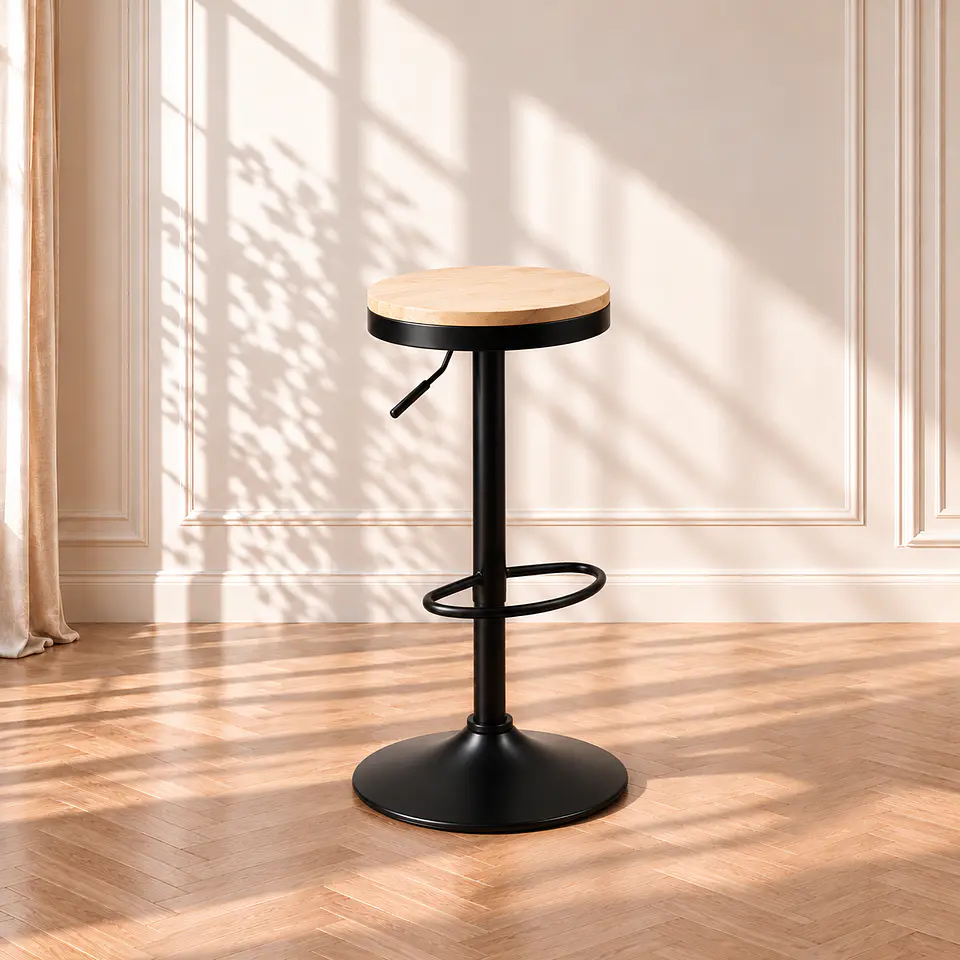 Taburete Aron Regulable Negro - Madera Y Metal 1