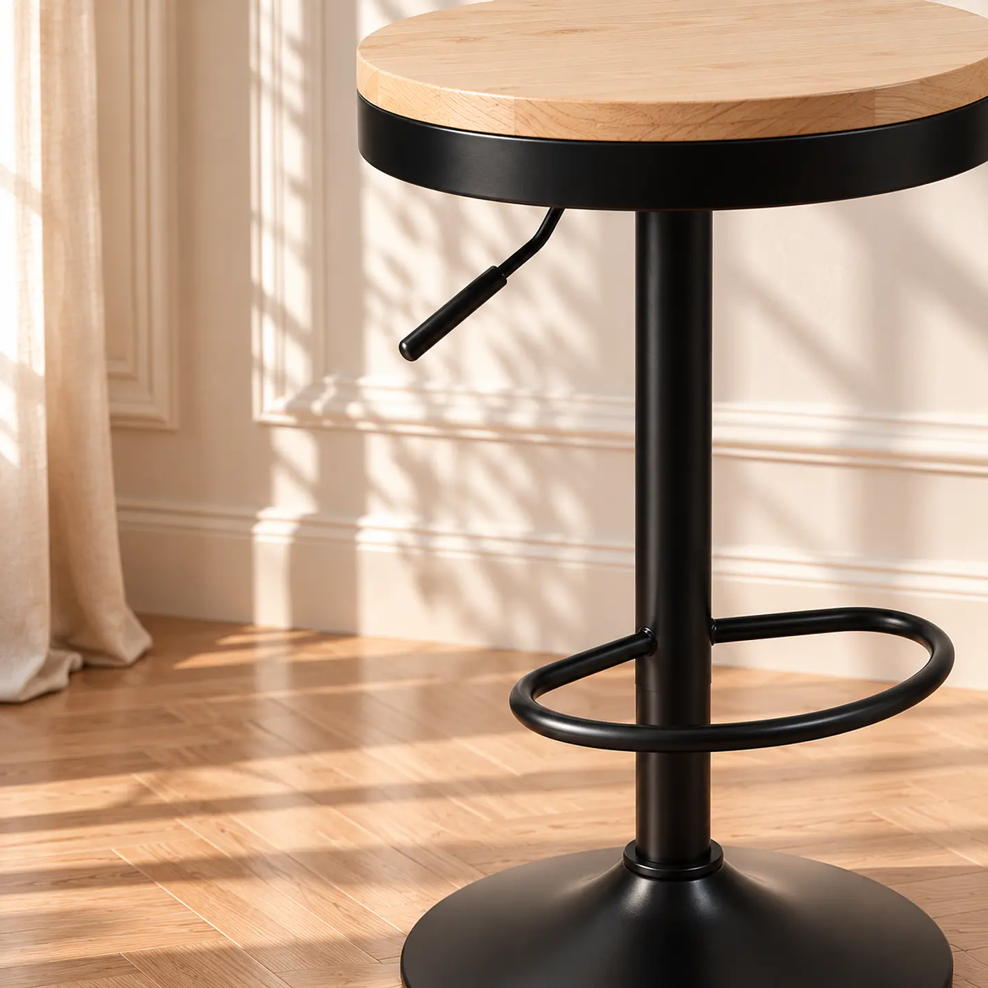 Taburete Aron Regulable Negro - Madera Y Metal 3