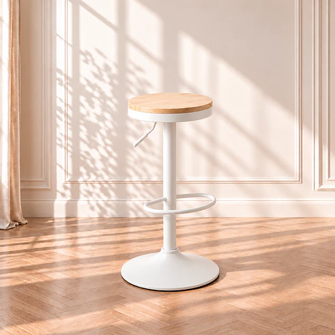 Taburete Aron Regulable Blanco - Madera Y Metal