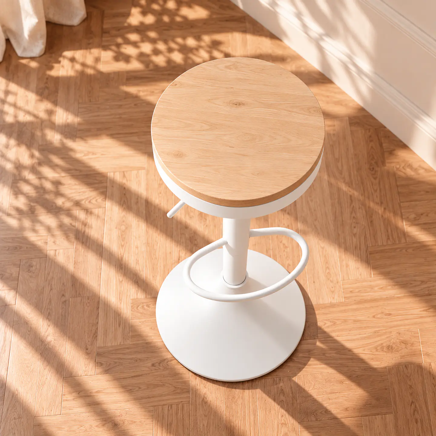 Taburete Aron Regulable Blanco - Madera Y Metal 3