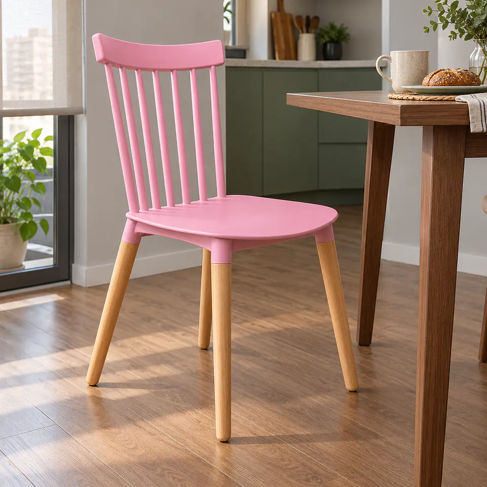 Silla Windsor Polipropileno Rosa Madera Natural - Comedor Cocina Cafetería 2