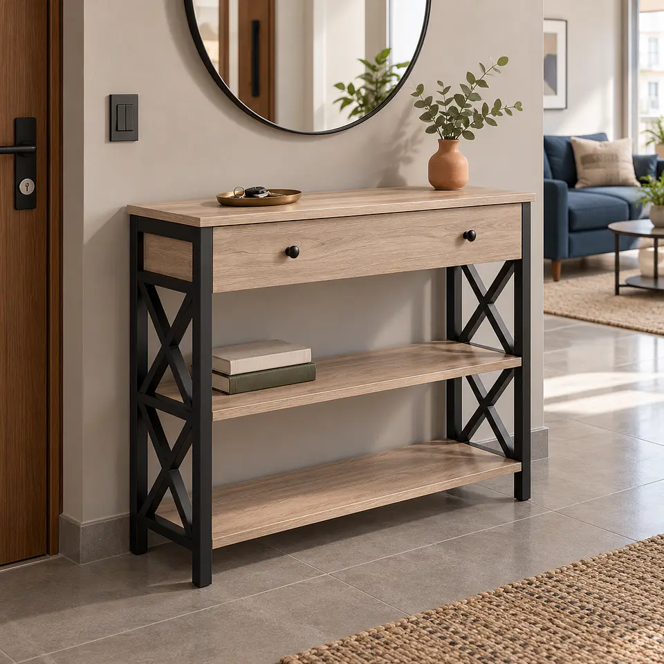 Arrimo MDF Melamina Metal con 2 Cajones - Living Recibidor Pasillo 2