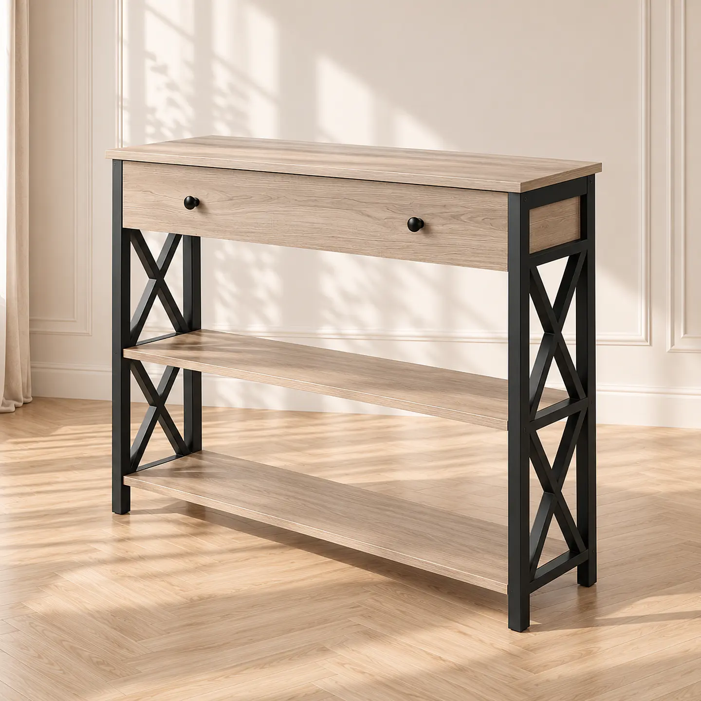 Arrimo MDF Melamina Metal con 2 Cajones - Living Recibidor Pasillo 1