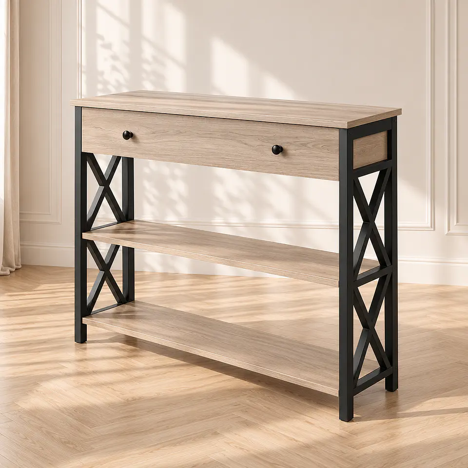 Arrimo MDF Melamina Metal con 2 Cajones - Living Recibidor Pasillo 1