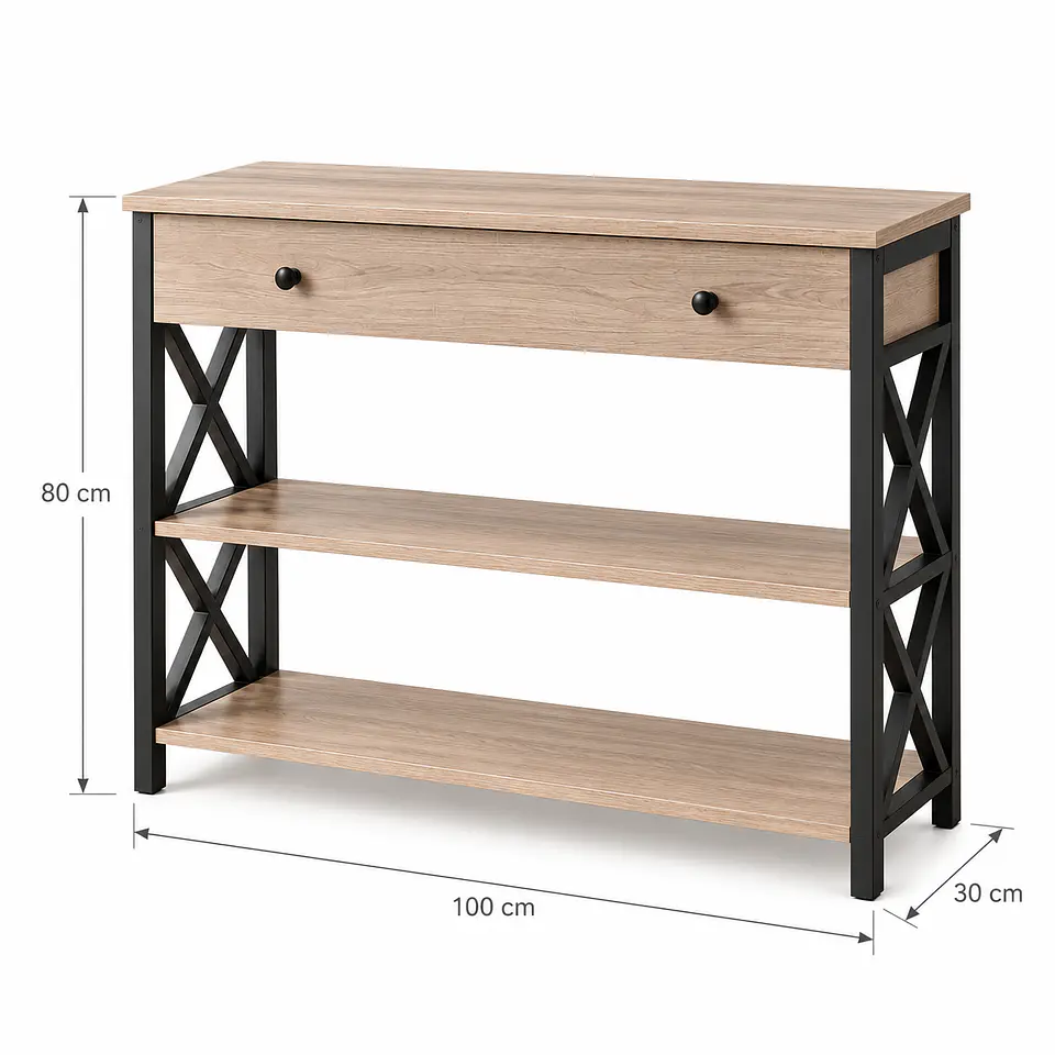 Arrimo MDF Melamina Metal con 2 Cajones - Living Recibidor Pasillo 5