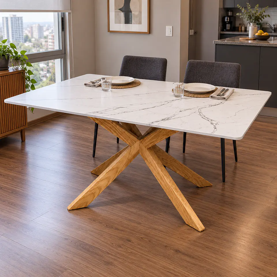 Mesa Rectangular Mármol Spain 140 cm - Comedor Living Restaurante +4 Sillas Corazón Moderna - Comedor 4