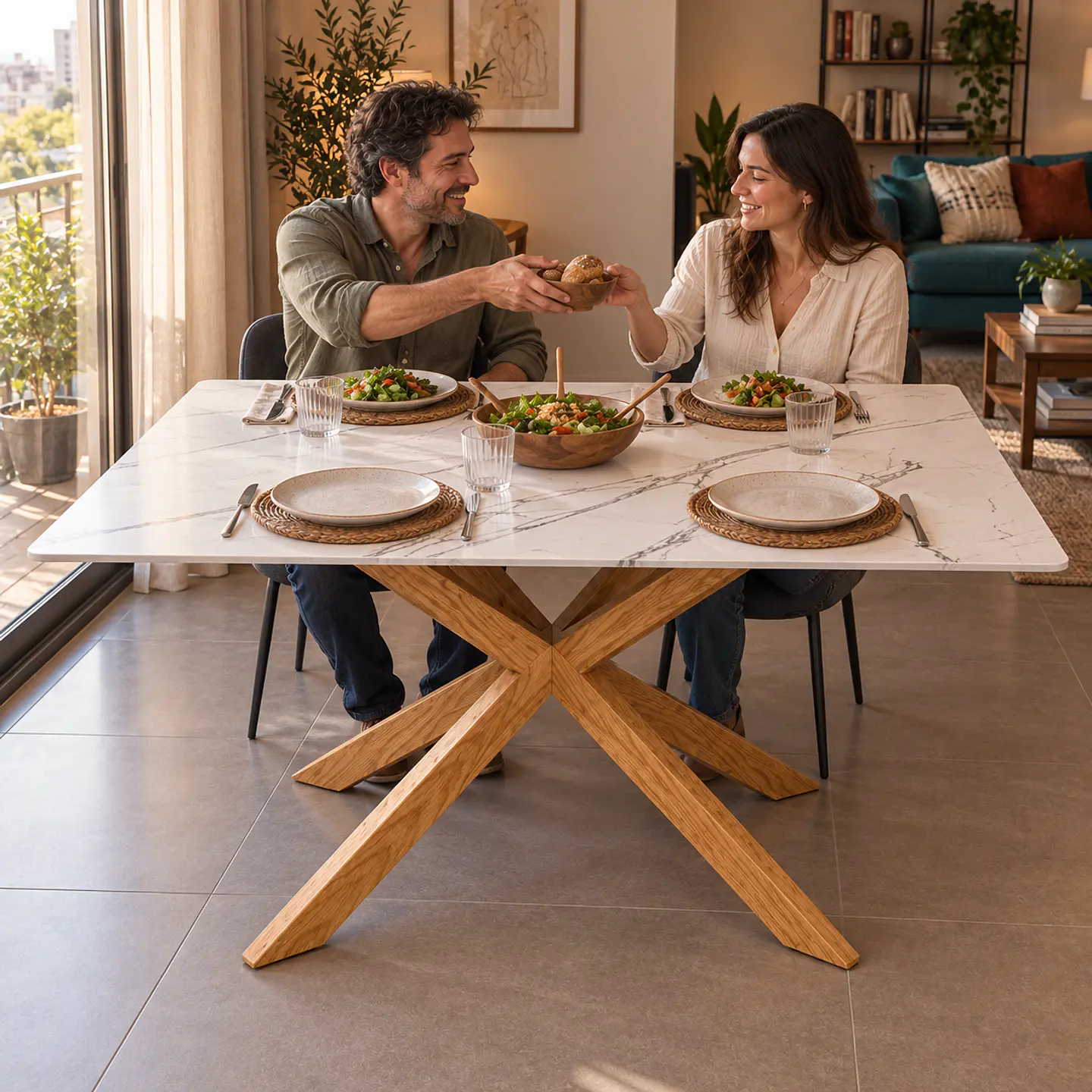 Mesa Rectangular Mármol Spain 140 cm - Comedor Living Restaurante +4 Sillas Corazón Moderna - Comedor 2