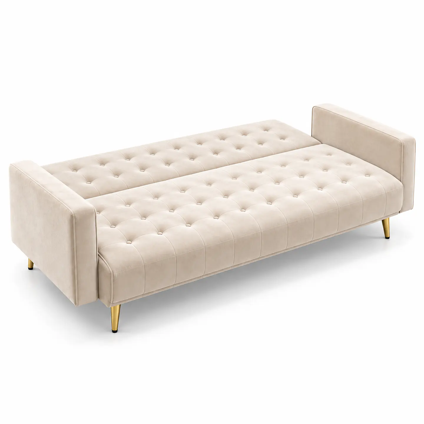 Sofá Cama Treno Cami Velvet Beige Patas Gold - Living Departamento Sala de Estar 2