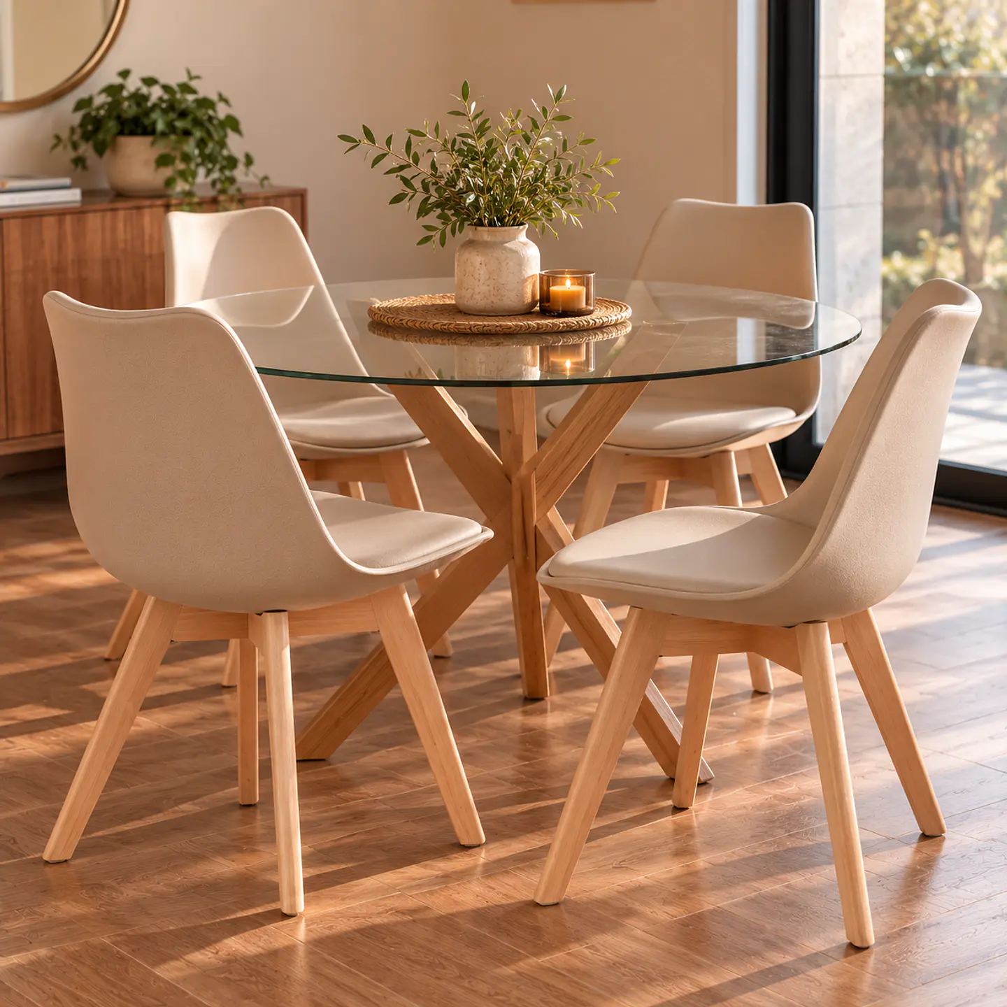 Sillas Tulip con Cojin BEIGE y Patas de Madera 2