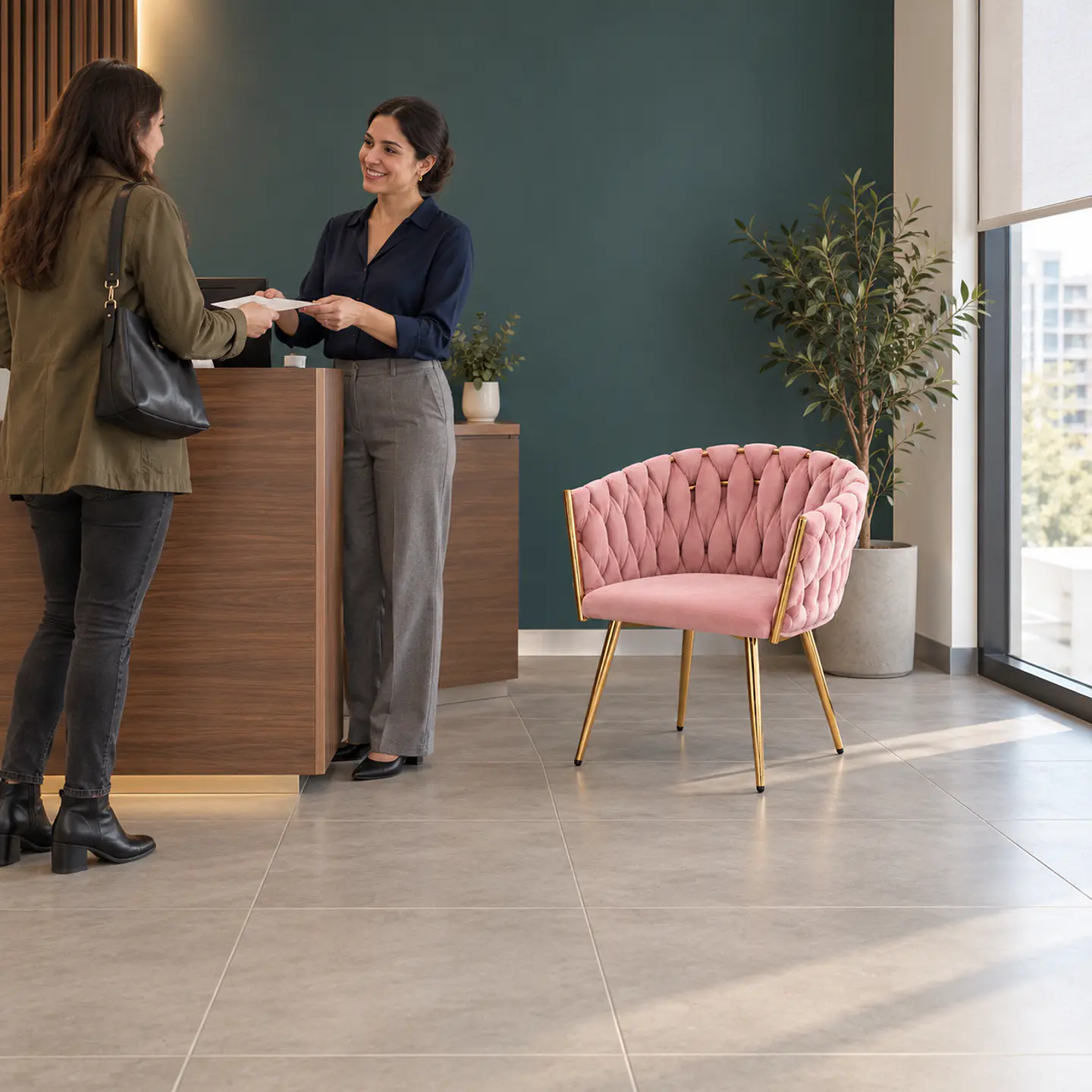 Sitial Queen Velvet Trenzado Rosa Gold - Living Dormitorio Recepción 4