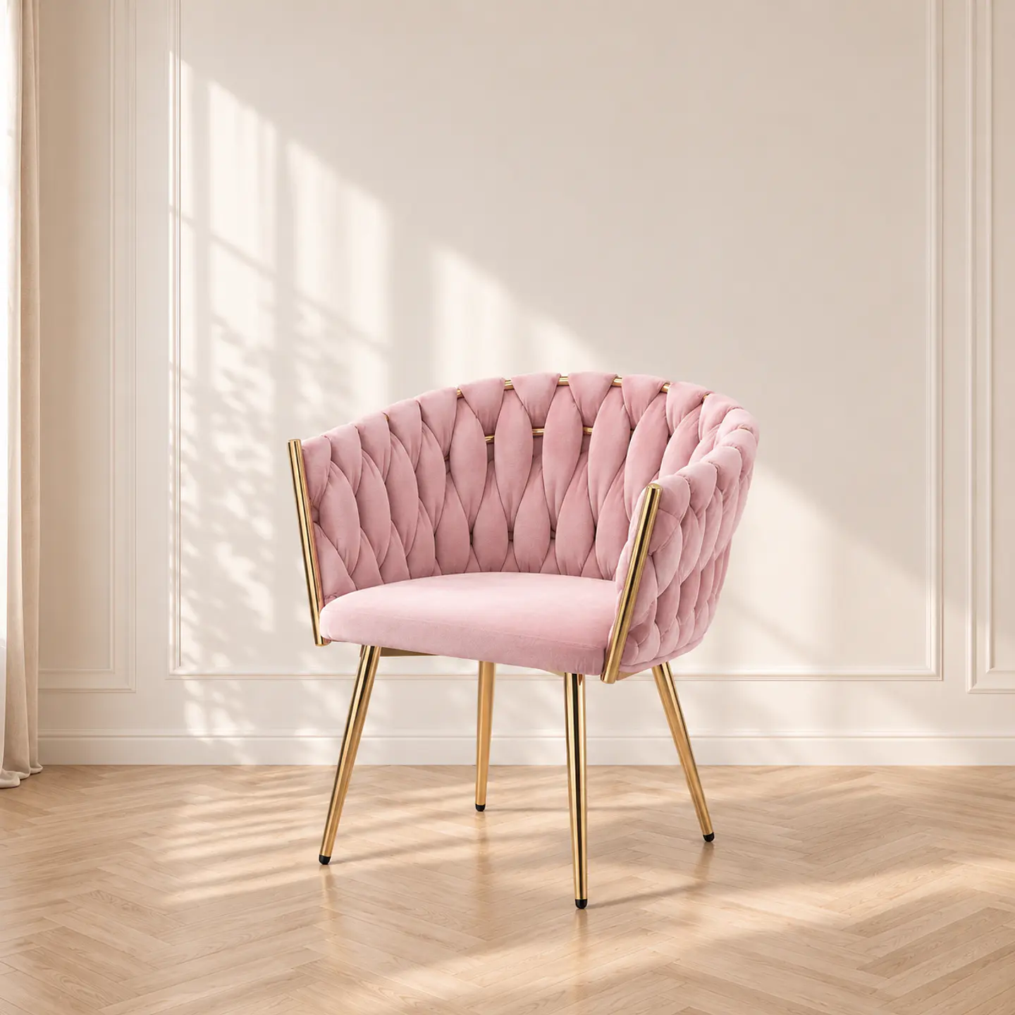Sitial Queen Velvet Trenzado Rosa Gold - Living Dormitorio Recepción 1