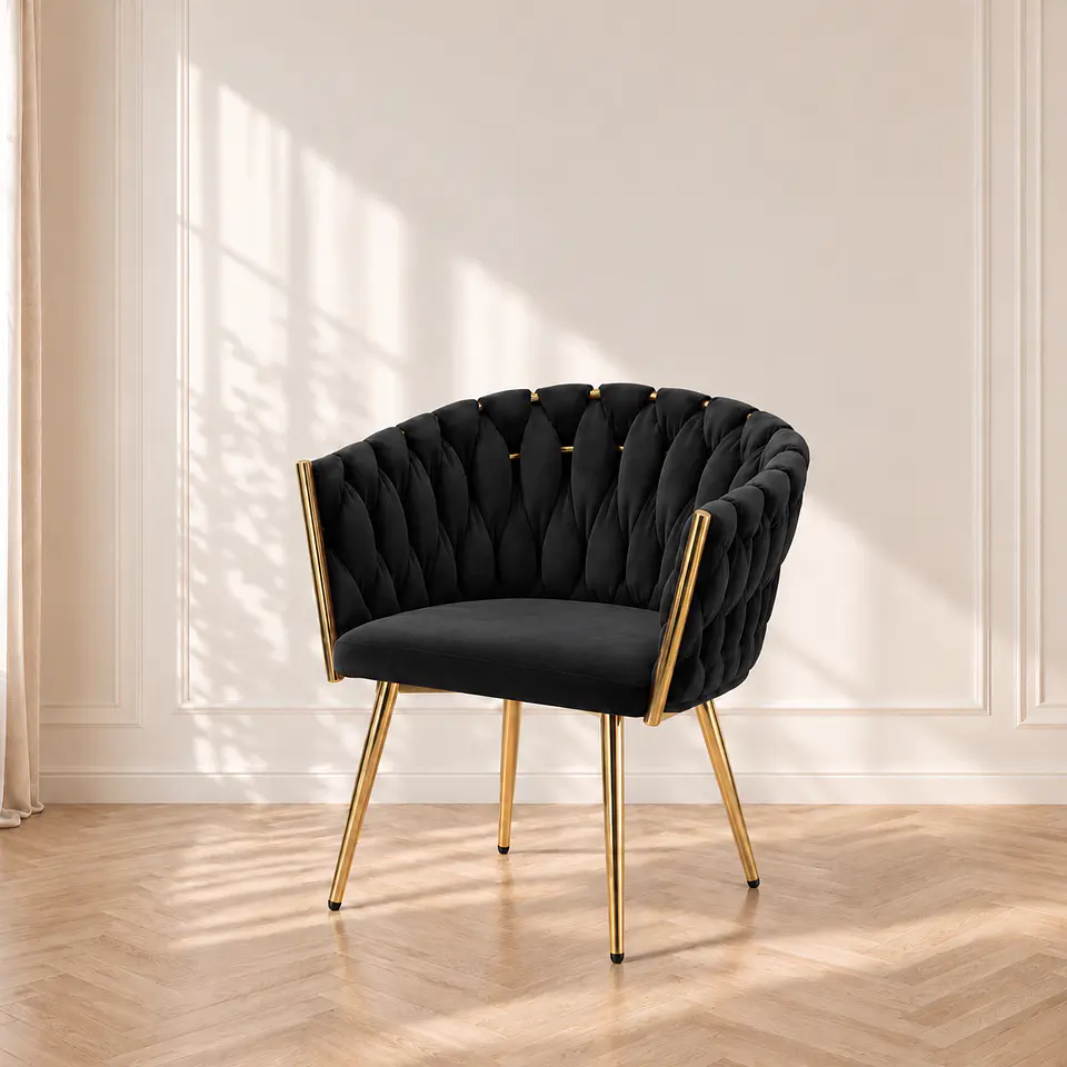 Sitial Queen Velvet Trenzado Negro Gold - Living Dormitorio Recepción 1