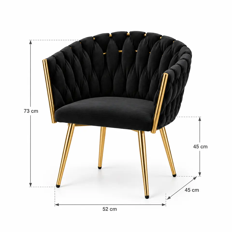 Sitial Queen Velvet Trenzado Negro Gold - Living Dormitorio Recepción 2