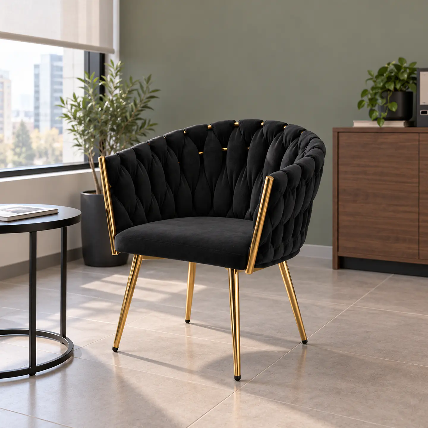 Sitial Queen Velvet Trenzado Negro Gold - Living Dormitorio Recepción 3