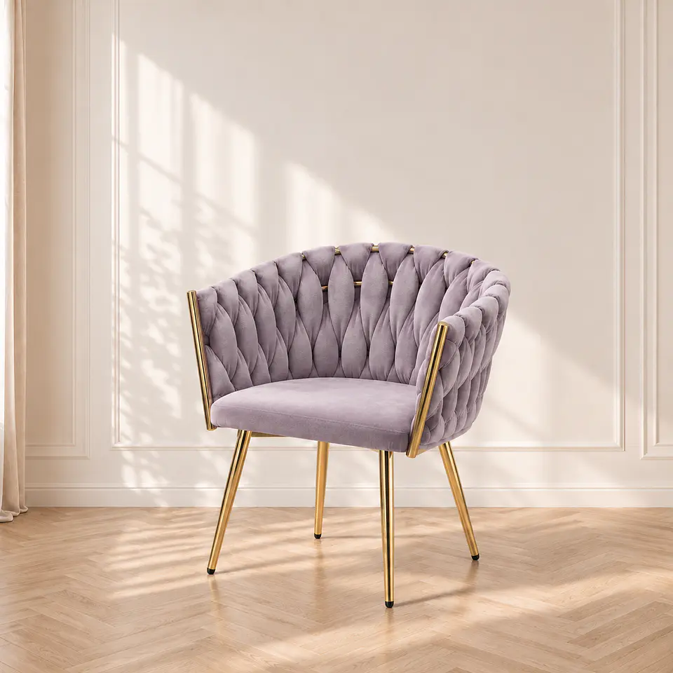 Sitial Queen Velvet Trenzado Rosa malva Gold - Living Dormitorio Recepción 1