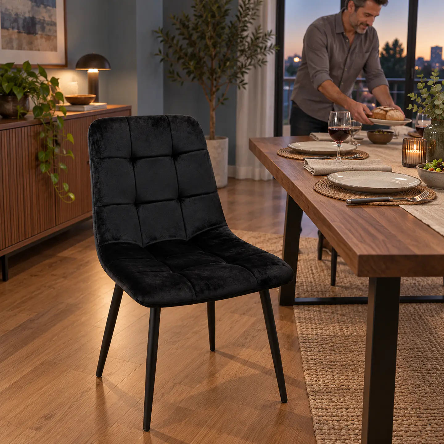 Silla Capitoné Rama Basic Negro Velvet Patas Negras - Comedor Living Recepción 4