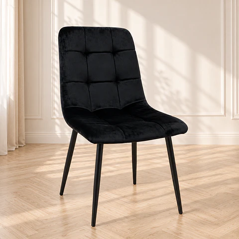 Silla Capitoné Rama Basic Negro Velvet Patas Negras - Comedor Living Recepción