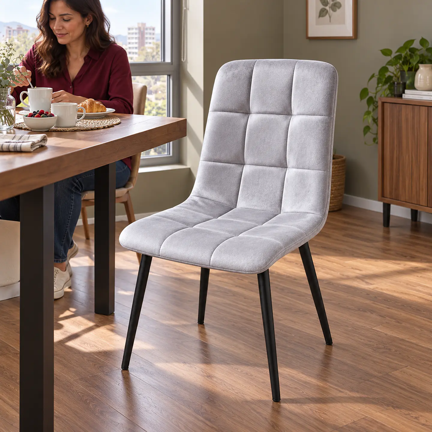 Silla Capitoné Rama Basic Gris Claro Velvet Patas Negras - Comedor Living Recepción 3