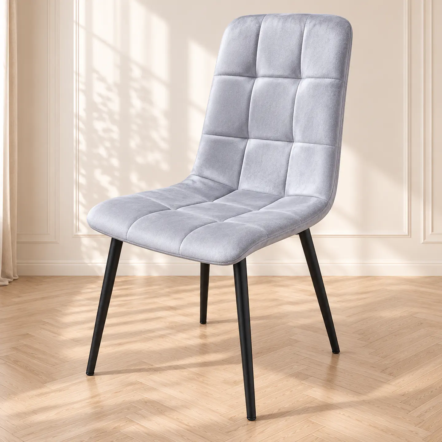 Silla Capitoné Rama Basic Gris Claro Velvet Patas Negras - Comedor Living Recepción 1