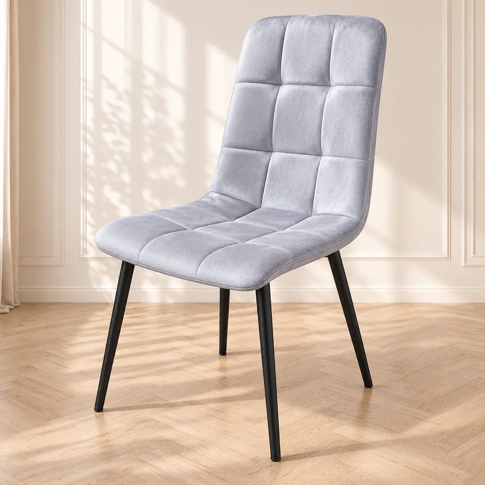 Silla Capitoné Rama Basic Gris Claro Velvet Patas Negras - Comedor Living Recepción 1