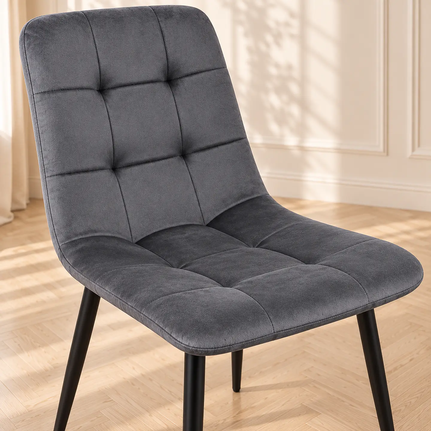 Silla Capitoné Rama Basic Gris Oscuro Velvet Patas Negras - Comedor Living Recepción 4