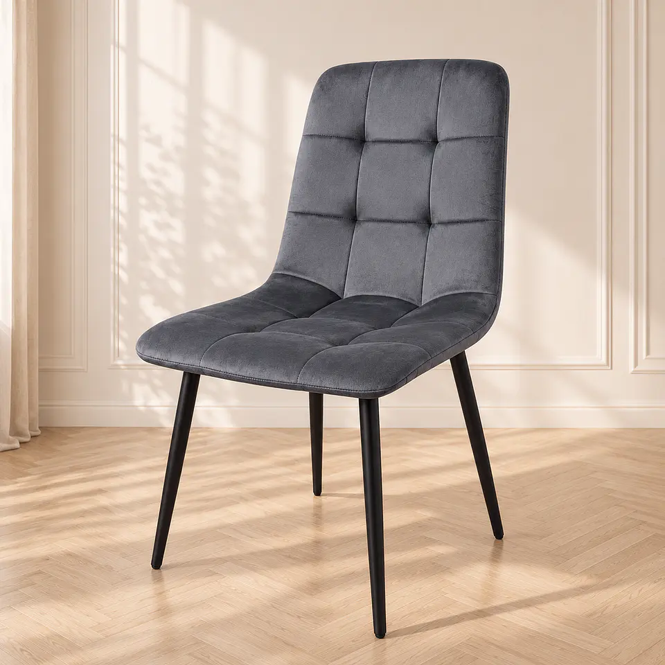 Silla Capitoné Rama Basic Gris Oscuro Velvet Patas Negras - Comedor Living Recepción 1