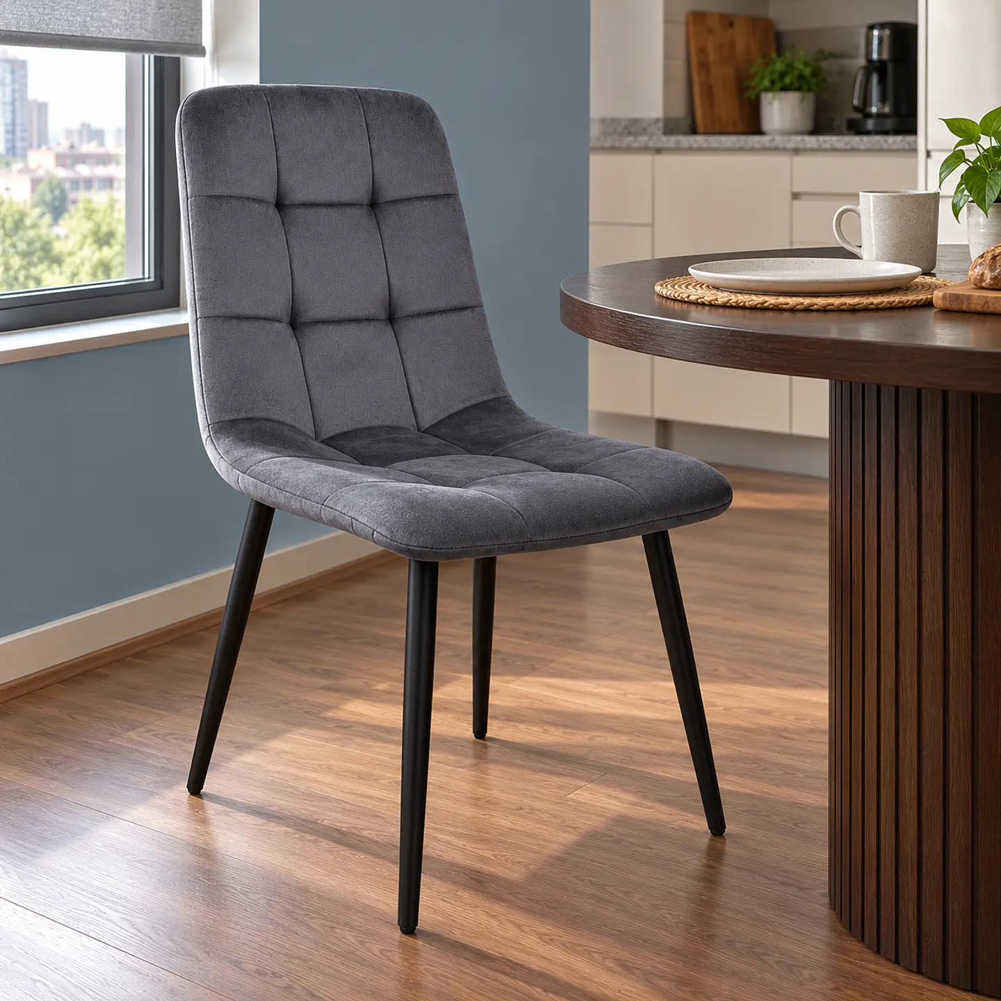 Silla Capitoné Rama Basic Gris Oscuro Velvet Patas Negras - Comedor Living Recepción 5