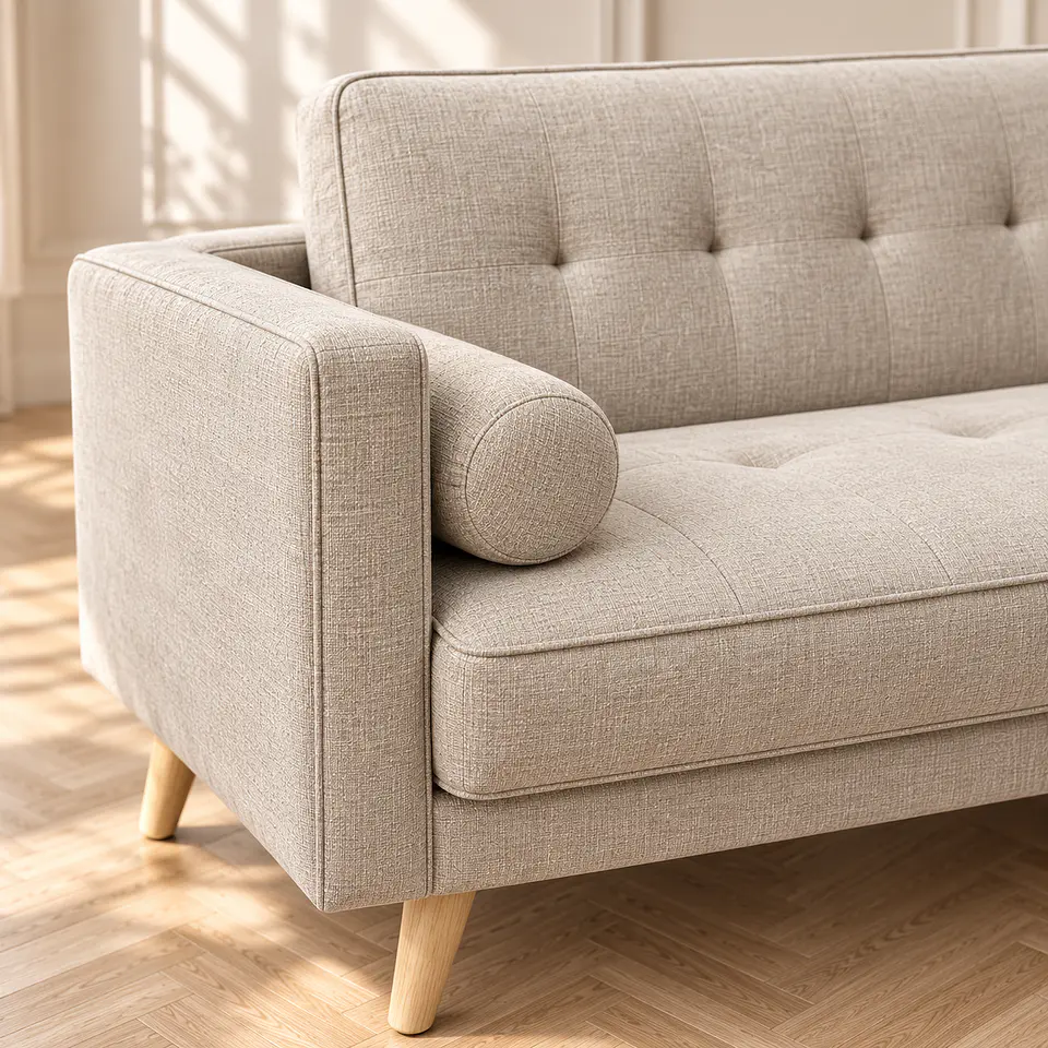 Sofá Cama Milán Capitoné Lino Beige Arena 183cm- Living Departamento Sala de Estar 3