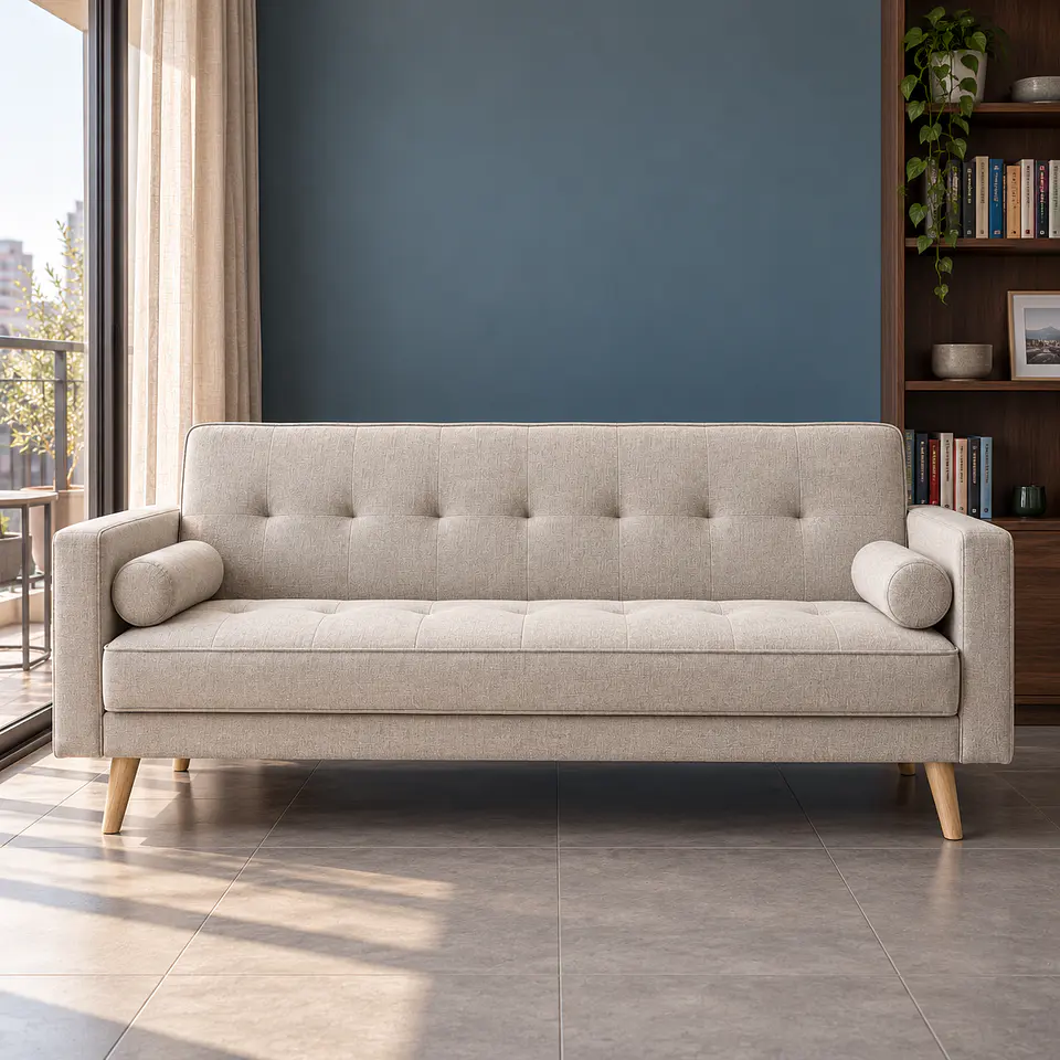 Sofá Cama Milán Capitoné Lino Beige Arena 183cm- Living Departamento Sala de Estar 4
