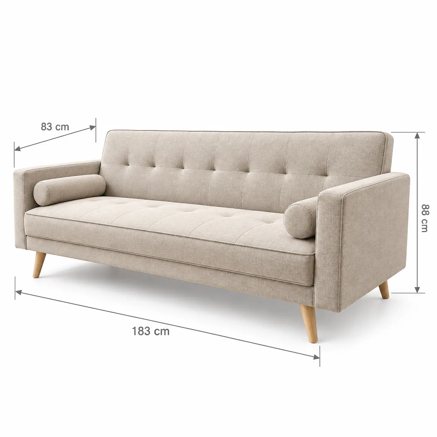 Sofá Cama Milán Capitoné Lino Beige Arena 183cm- Living Departamento Sala de Estar 5